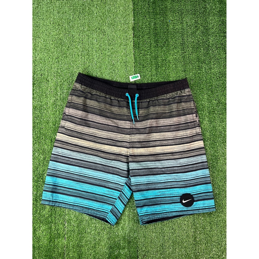 Nike Mens Swim Trunks Blue Teal Striped Board Shorts Large
